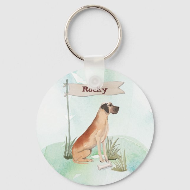 Custom Name Great Dane Pet Dog Key Ring (Front)