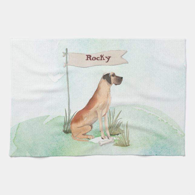 Custom Name Great Dane Pet Dog Tea Towel (Horizontal)
