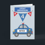 Custom Name Great Grandson 4th Birthday Police Card<br><div class="desc">Surprise your great grandson with t his card that has his name on the front. Yes,  you can personalise his name on the cover of this cute birthday greeting card and give to him during the celebration of his 4th birthday that will be happening soon.</div>