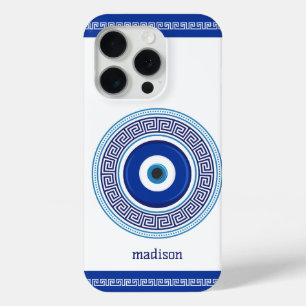 Custom Name Greek Pattern Evil Eye Nazar iPhone 15 Pro Case