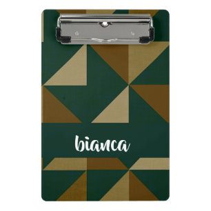Custom name green and brown shapes mini clipboard