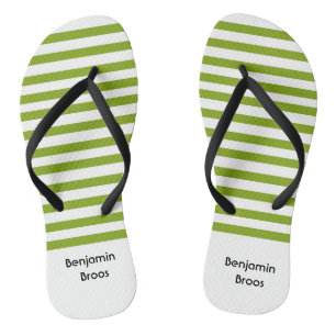 Custom name green and white stripes jandals