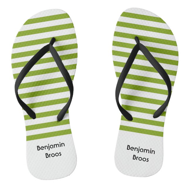 Custom name green and white stripes jandals (Footbed)