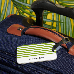 Custom name green and white stripes luggage tag