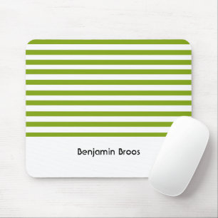 Custom name green and white stripes mouse pad