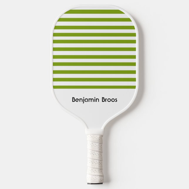 Custom name green and white stripes pickleball paddle (Front)