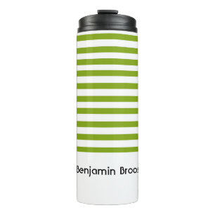 Custom name green and white stripes thermal tumbler