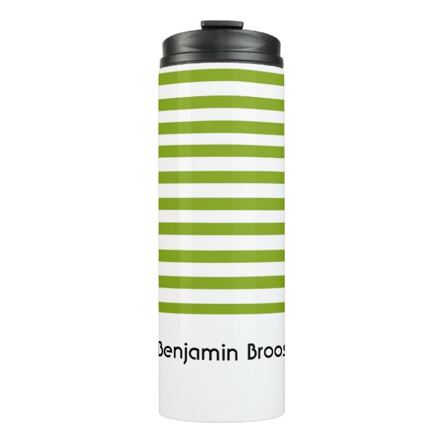 Custom name green and white stripes thermal tumbler (Front)