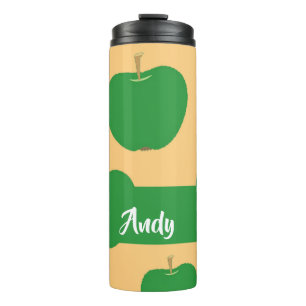 Custom name green apple on orange thermal tumbler