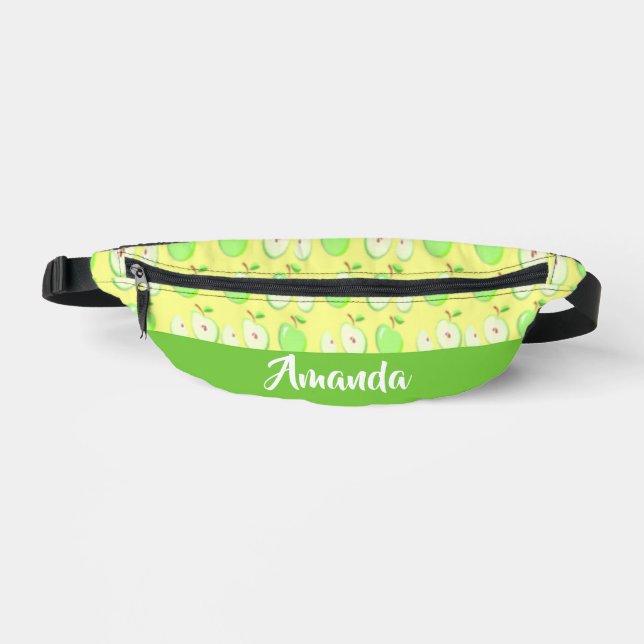 Custom name green apples yellow bum bags (Front)