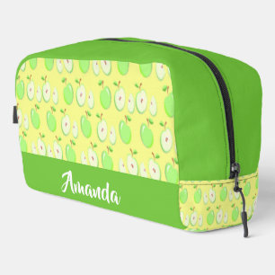 Custom name green apples yellow dopp kit