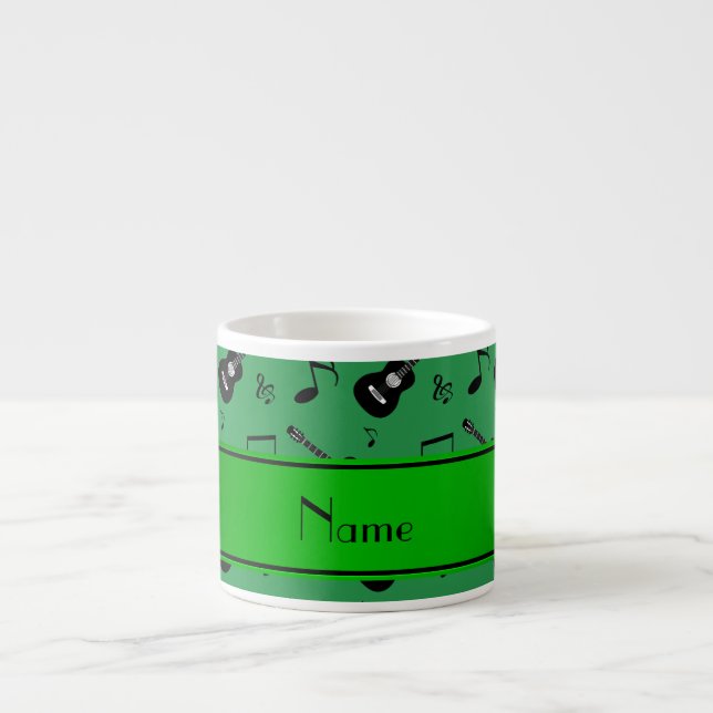 Custom name green black guitars music notes espresso cup (Front)