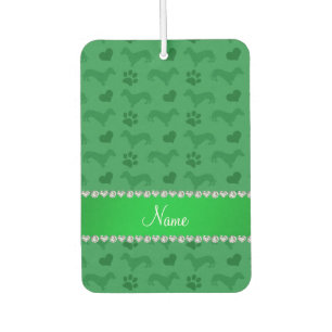 Custom name green dachshunds hearts paws car air freshener
