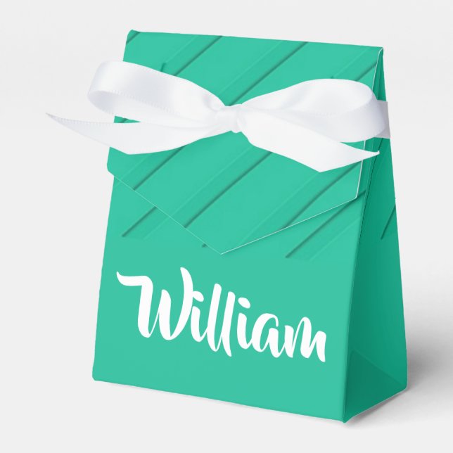 Custom name green diagonal plastic textured favour box (Front Side)