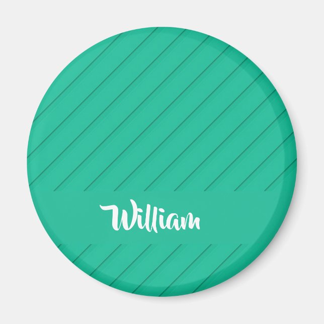 Custom name green diagonal plastic textured magnet (Front)