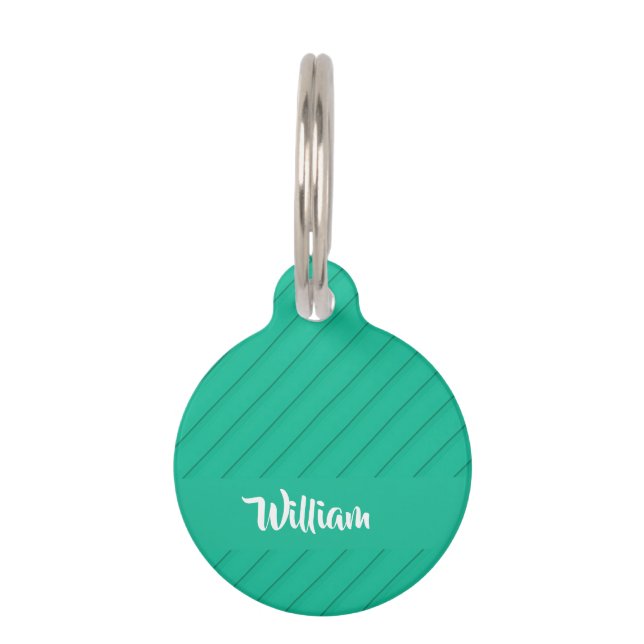 Custom name green diagonal plastic textured pet tag (Front)