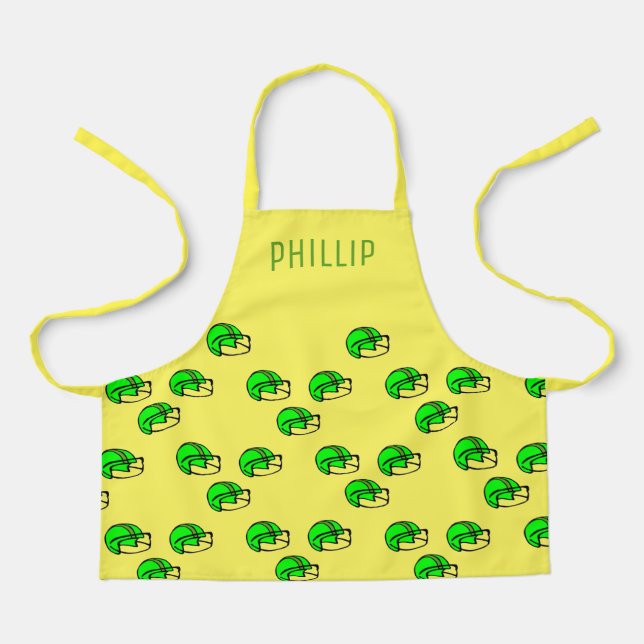 Custom name green football helmet yellow apron (Front)