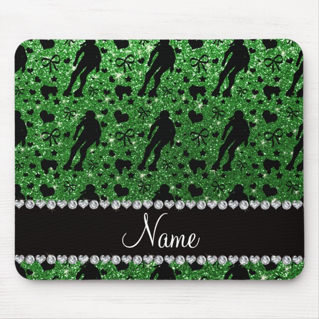 Custom name green glitter roller derby mouse pad (Front)