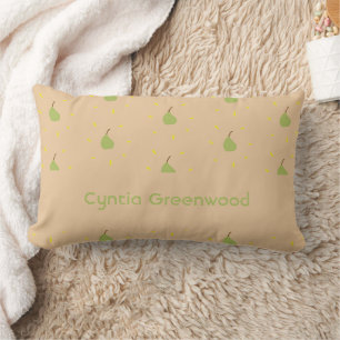 Custom name green pear pattern brown lumbar cushion