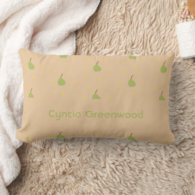 Custom name green pear pattern brown lumbar cushion (Blanket)