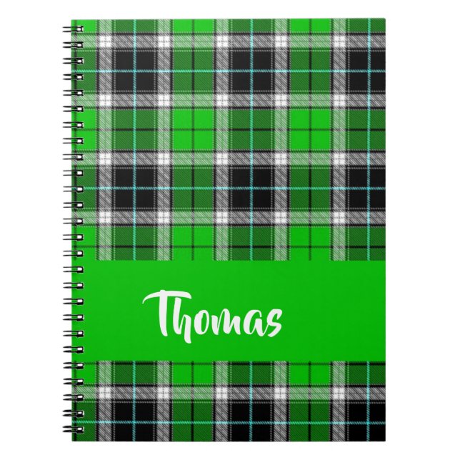 Custom name green plaid pattern notebook (Front)