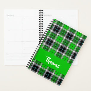 Custom name green plaid pattern planner