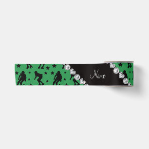 Custom name green roller derby stars satin ribbon