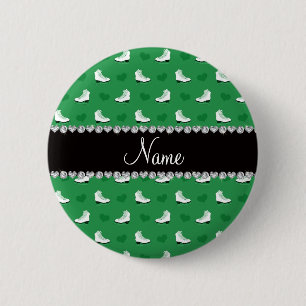 Custom name green skates and hearts 6 cm round badge