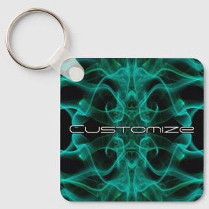 Custom Name Green Smoke Symmetrical Black Key Ring