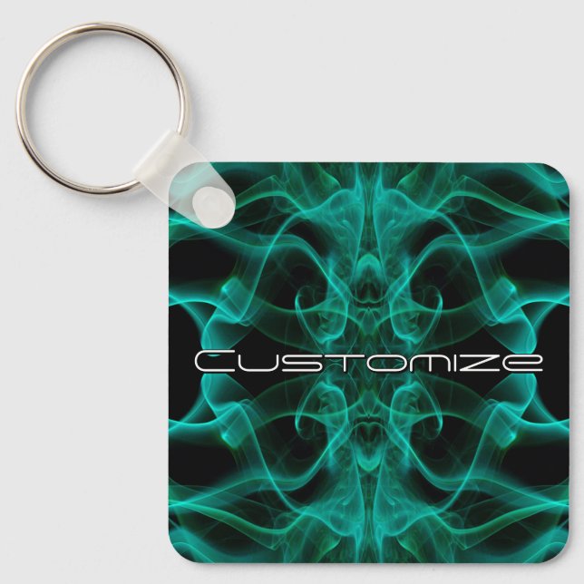 Custom Name Green Smoke Symmetrical Black Key Ring (Front)