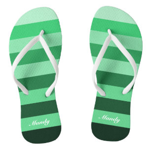 Custom Name Green Stripes Pattern Jandals