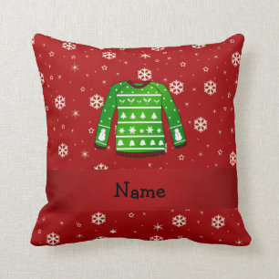 Custom name green ugly christmas sweater cushion