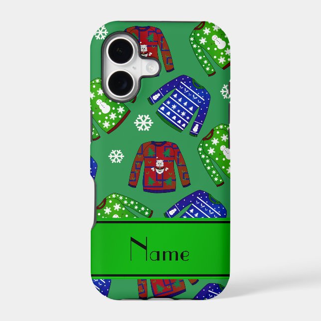 Custom name green ugly christmas sweater pattern (Back)