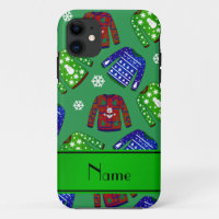 Custom name green ugly christmas sweater pattern