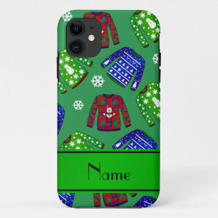 Custom name green ugly christmas sweater pattern Case-Mate iPhone case