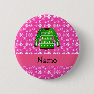 Custom name green ugly christmas sweater pink 6 cm round badge