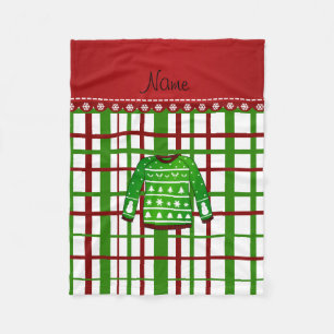 Custom name green ugly christmas sweater plaid fleece blanket