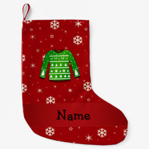 Custom name green ugly christmas sweater small christmas stocking