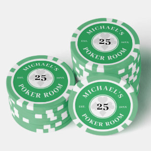 Custom Name Green & White Las Vegas Denomination Poker Chips