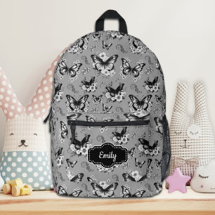 Custom Name Grey Butterfly Backpack