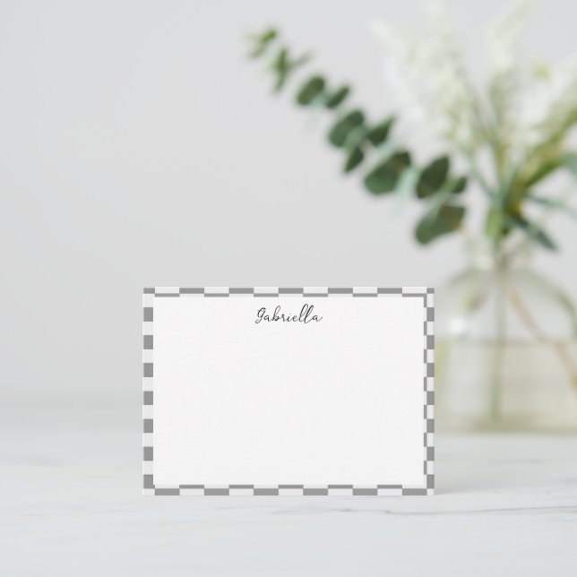 Custom name grey check blocks pattern card (Standing Front)