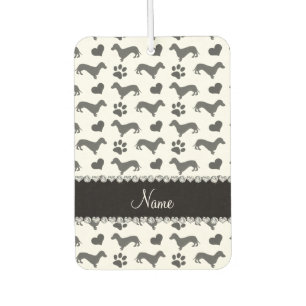 Custom name grey dachshunds hearts paws car air freshener