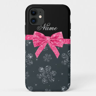 Custom name grey glitter flowers pink glitter bow Case-Mate iPhone case