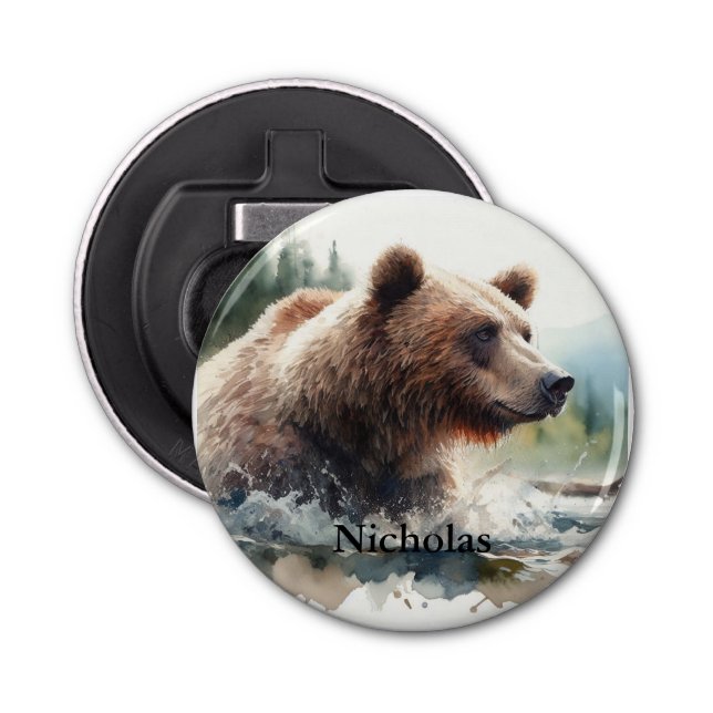 Custom Name Grizzly Bear Wildlife Nature Art  Bottle Opener (Front)