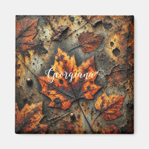 Custom Name Grungy Autumnal Industrial Leaves Magnet