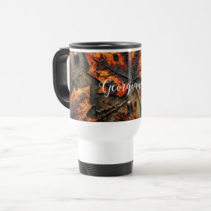 Custom Name Grungy Autumnal Industrial Leaves Travel Mug