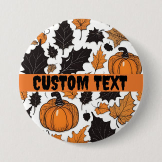 Custom Name Halloween Button, Autumn Leaf Pumpkin 7.5 Cm Round Badge