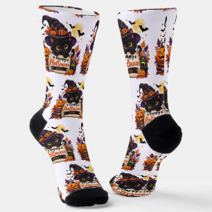 Custom Name Halloween Cat Socks Cat Mum Gift