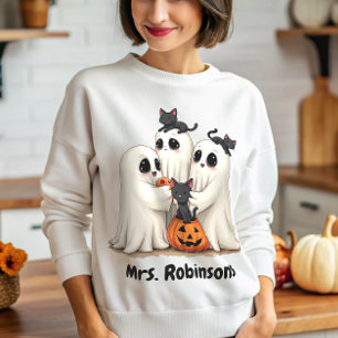 Custom Name Halloween Ghost Cats Sweatshirt