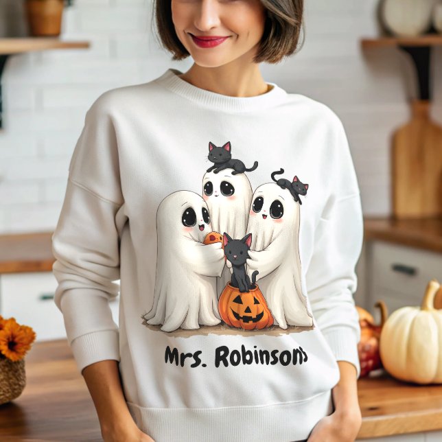 Custom Name Halloween Ghost Cats Sweatshirt (Creator Uploaded)